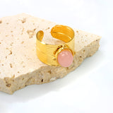 13.3*15.2mm oval with pink crystal tiger's eye stone fittings open-end ring Golden 8