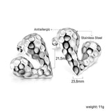 Pitted Faceted Heart Stud Earrings 23.8*21.5mm