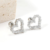 Steel ball screw-in heart shaped hoop earrings with white diamond 11.2*10mm