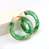 Round with White & Black & Green & Coffee Resin Loop Earrings 6.1*41.5mm