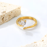 Height 7.3mm White zirconium heart shaped ring steel color / gold