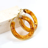 Round with White & Black & Green & Coffee Resin Loop Earrings 6.1*41.5mm