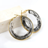 Round with White & Black & Green & Coffee Resin Loop Earrings 6.1*41.5mm