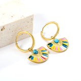 2*18.5mm Circle+Scalloped with Colorful Oil Drops+Semi-circle Blue Turquoise Earrings 21.3*14.6mm