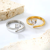 Height 7.3mm White zirconium heart shaped ring steel color / gold