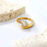 Height 10mm Round White Diamonds Open End Ring White Zirconium Steel/Golden