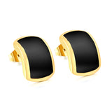 Curved rectangle with black oil drop earrings 10.6*15.8mm gold color