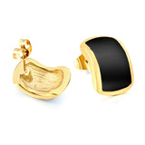 Curved rectangle with black oil drop earrings 10.6*15.8mm gold color