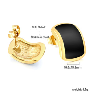 Curved rectangle with black oil drop earrings 10.6*15.8mm gold color