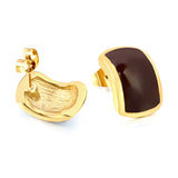 Curved rectangle with black oil drop earrings 10.6*15.8mm gold color