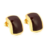 Curved rectangle with black oil drop earrings 10.6*15.8mm gold color