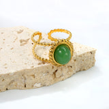 13.2*14.8mm Oval Chrysoprase/ Chrysoprase Fittings Open-end Ring Gold 8