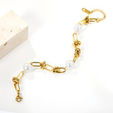 6 Knots + 9.6mm*3 Round White Pearls Bracelet 17+4cm