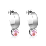 4.3*15mm C-shaped hoop with four scratches round white&black&purple&pink&green diamond stud earrings 6.2mm