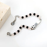 7.9*24.2mm long strip with soccer ball graphic + 4.6mm*12 pink beads + 4.3mm*10 black beads bracelet 13+3cm