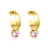 4.3*15mm C-shaped hoop with four scratches round white&black&purple&pink&green diamond stud earrings 6.2mm