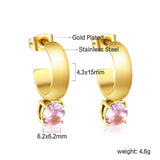 4.3*15mm C-shaped hoop with four scratches round white&black&purple&pink&green diamond stud earrings 6.2mm