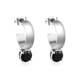 4.3*15mm C-shaped hoop with four scratches round white&black&purple&pink&green diamond stud earrings 6.2mm