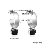 4.3*15mm C-shaped hoop with four scratches round white&black&purple&pink&green diamond stud earrings 6.2mm