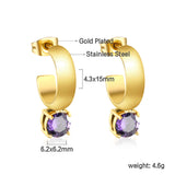 4.3*15mm C-shaped hoop with four scratches round white&black&purple&pink&green diamond stud earrings 6.2mm