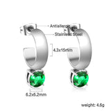 4.3*15mm C-shaped hoop with four scratches round white&black&purple&pink&green diamond stud earrings 6.2mm