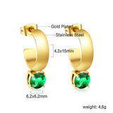 4.3*15mm C-shaped hoop with four scratches round white&black&purple&pink&green diamond stud earrings 6.2mm