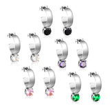 4.3*15mm C-shaped hoop with four scratches round white&black&purple&pink&green diamond stud earrings 6.2mm