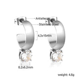 4.3*15mm C-shaped hoop with four scratches round white&black&purple&pink&green diamond stud earrings 6.2mm