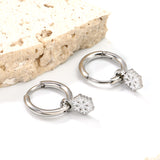 2*10mm circle + 7*9.5mm snowflake earrings with white oil drops steel color/golden color