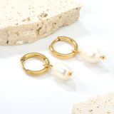 2*10mm inner diameter earrings + 7.7*10.3mm freshwater pearl earrings steel/golden color