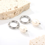 2*10mm inner diameter earrings + 7.7*10.3mm freshwater pearl earrings steel/golden color