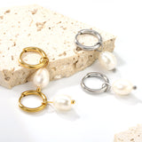 2*10mm inner diameter earrings + 7.7*10.3mm freshwater pearl earrings steel/golden color