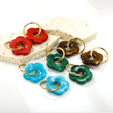 2*18mm I.D. Earrings + 27mm White/Red/Blue/Yellow/Coffee/Pink/Peacock Blue/Peacock Green Resin Flower Earrings Gold Color