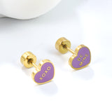 Screw plug 0.8*8mm pin 7*6.3mm heart with purple oil drop earrings gold color