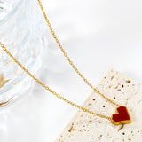 11.4*10.6mm Heart Shape Sticky White/Black/Red Acrylic Pendant 42+5cm+6mm Round Plaque Necklace Golden