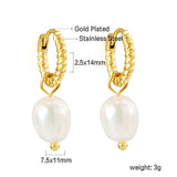 2.5x14mm Twisted Circle with Oval White Pearl Stud Earrings 7.5*11mm Gold Color