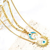 26.5mm Open Sun with White Eyes Accessory + 16mm Inverted C with Blue Drip Oil + White Eyes Accessory Double Chain Necklace 45+40+5cm