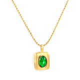 Rectangle with oval green diamond pendant 8*9.5mm Necklace 41+5cm Gold color