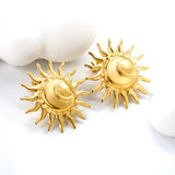 Sun with Moon Stud Earrings 26mm Gold Color