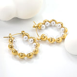 23mm wide + with 4mm imitation white pearl earrings gold color