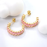 C-Shape with Two Grips Rectangle White/Purple/Green/Orange/Mixed/Pink Zirconium Earrings 6.8*21mm Steel Color/Golden Color