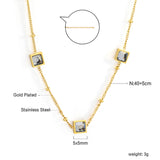 3 square white & red & lake blue & green diamond pendant bead chain necklace 39+5cm gold color