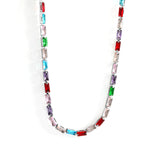 Rectangle White & Purple & Aquamarine & Mixed Color Diamond Clasp Necklace 35+5cm Steel Color