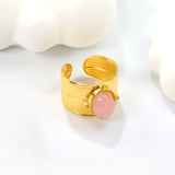 13.3*15.2mm oval with pink crystal tiger's eye stone fittings open-end ring Golden 8