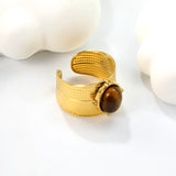 13.3*15.2mm oval with pink crystal tiger's eye stone fittings open-end ring Golden 8