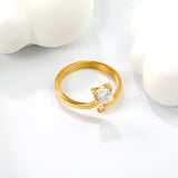 Height 7.3mm White zirconium heart shaped ring steel color / gold