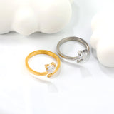 Height 7.3mm White zirconium heart shaped ring steel color / gold