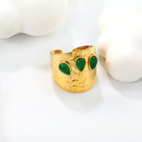 H19.8mm Exaggerated bezel opening ring with three stones Gold color