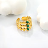 H16mm open-end ring with 3 turquoise stones, gold color