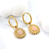 2*12mm I.D. earrings + 15.2mm round pattern face with imitation white pearl/pink crystal/tiger's eye stone fittings Gold color